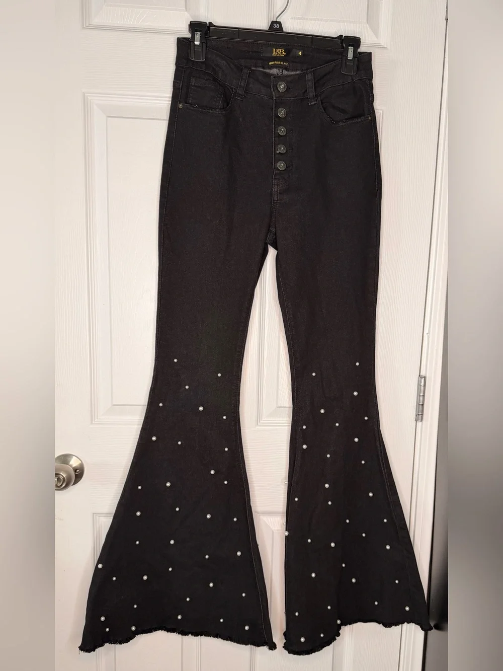 L&B High Rise Flare Jeans -Black with Gold Stitching
